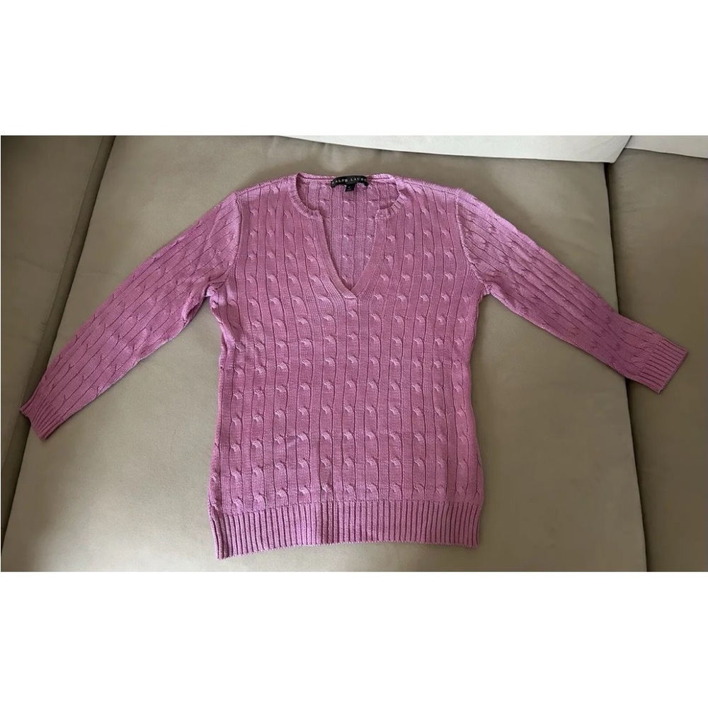 Ralph Lauren Black Label Orchid Purple 100% Silk Cable Knit Sweater Sz Small
